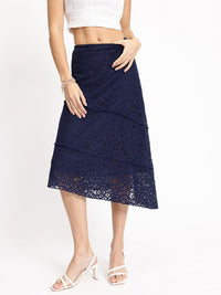 DressBerry Tiered Lace Asymmetric A-Line Midi Skirt