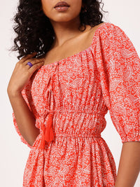 DressBerry Paisley Perfection Printed Cinched Waist Off-Shoulder A-line Mini Dress