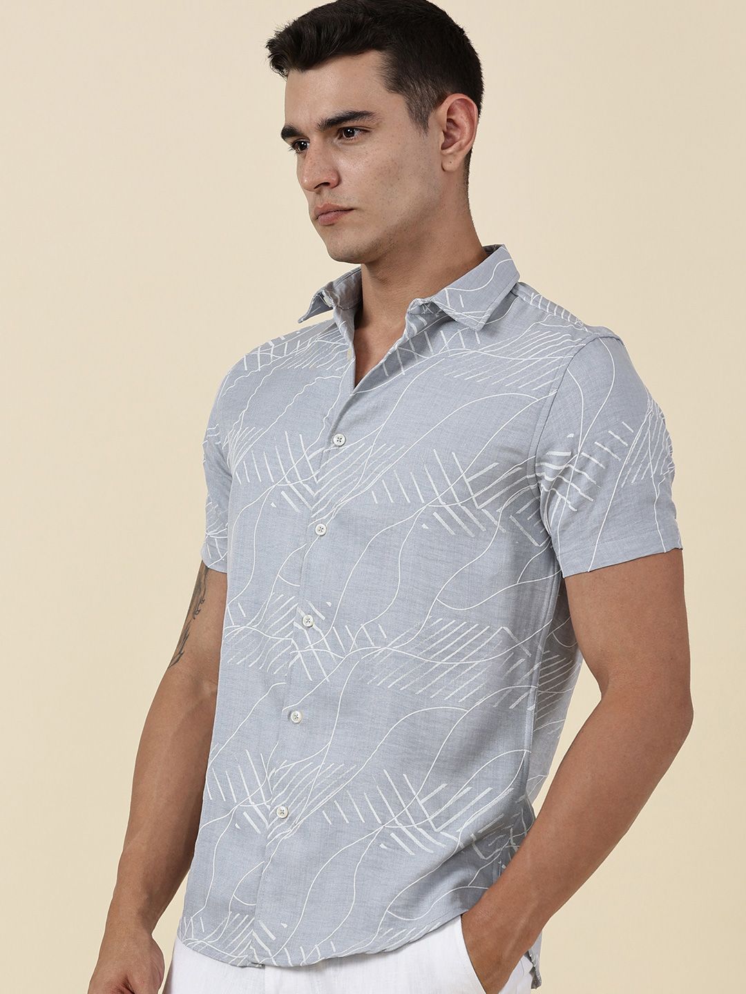 Thomas Scott Men Classic Slim Fit Opaque Printed Casual Shirt