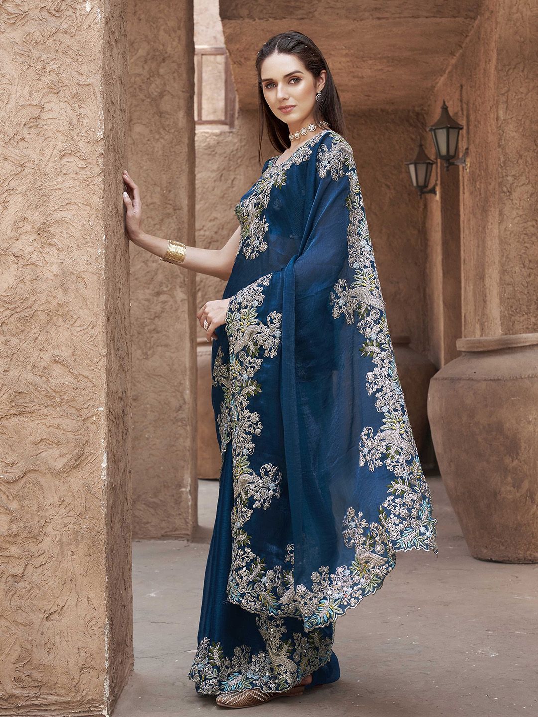 Tikhi Imli Sequinned Poly Chiffon Saree