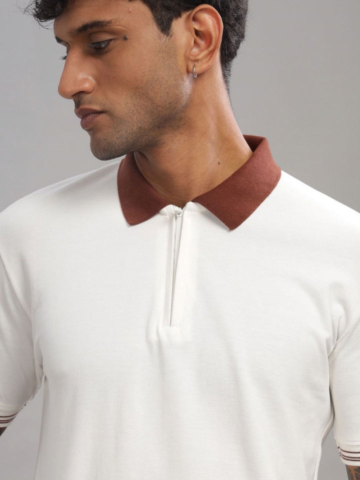 ADRO Men Solid Polo Collar Cotton T-Shirt