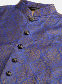 SOJANYA Lelaki Motif Etnik Merah Kurta Sutera Jacquard dengan Jaket Churidar & Nehru