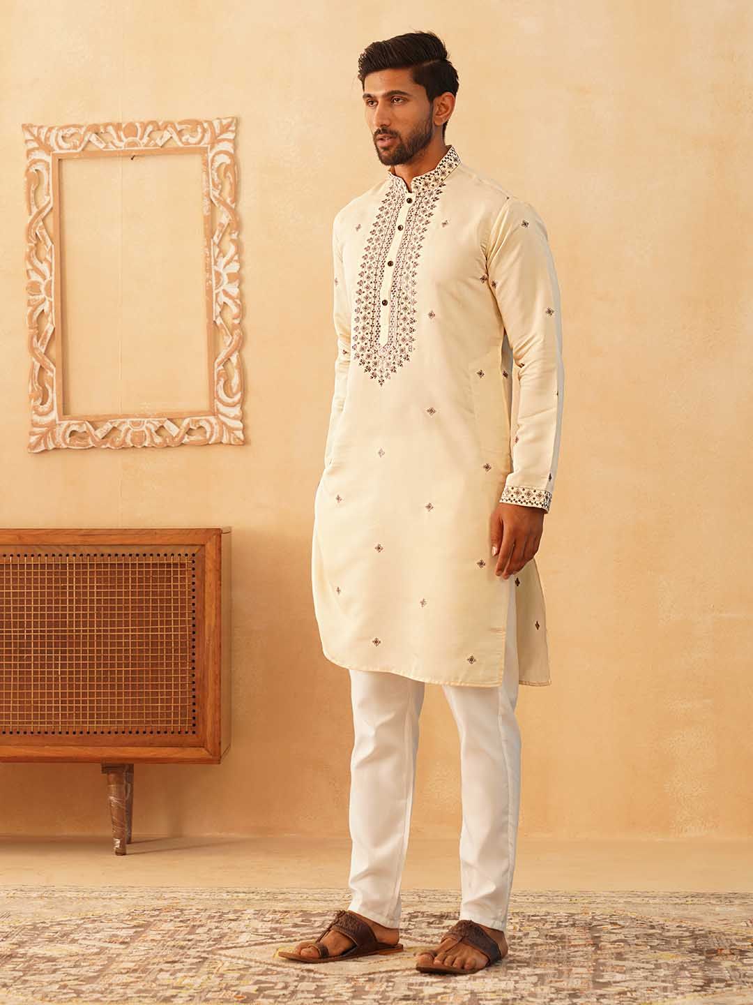 Jompers Floral Embroidered Sequinned Straight Kurta with Pyjamas