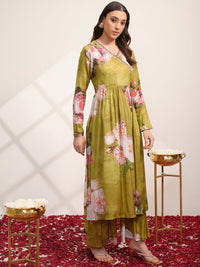 Vishudh V Neck Floral Printed Angrakha Beads and Stones Kurta Set
