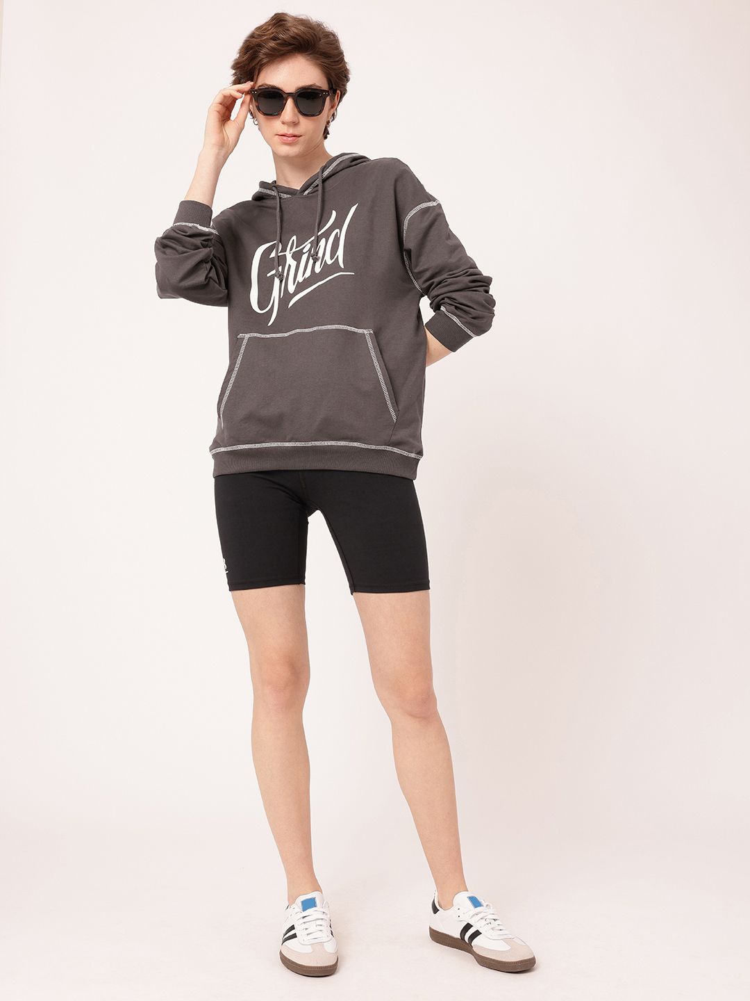 DressBerry Printed Hooded Cotton Terry Relaxed Fit Sweatshirt