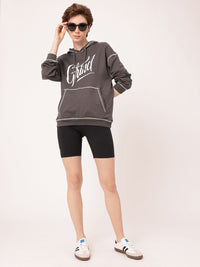 DressBerry Printed Hooded Cotton Terry Relaxed Fit Sweatshirt