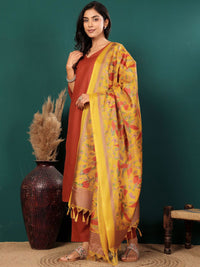 Varanga V-Neck Straight Kurta with Trousers And Dupatta