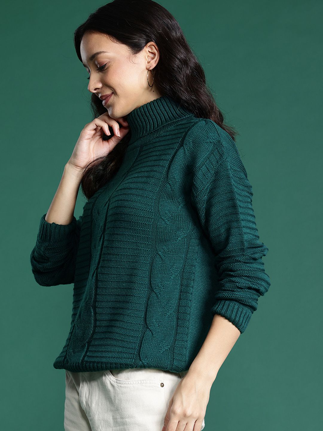 DressBerry Cable Knit Turtle Neck Pullover
