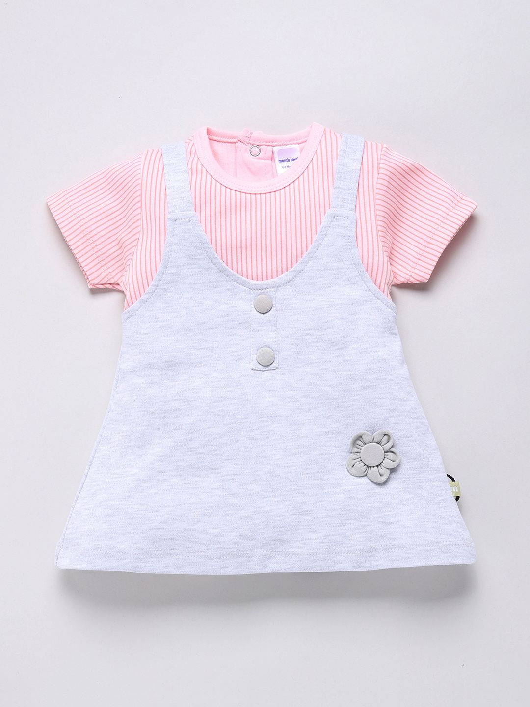 Moms Love Infant Girls Pure Cotton Striped Dress with Trousers