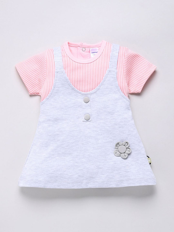 Moms Love Infant Girls Pure Cotton Striped Dress with Trousers