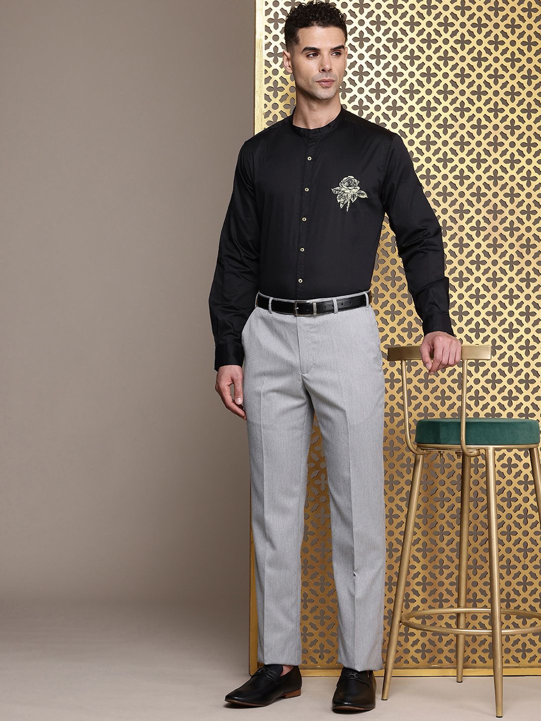 House of Pataudi Embroidered Detailed Pure Cotton Party Rozana Shirt
