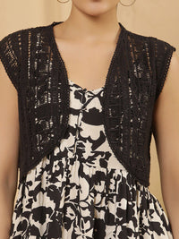 W Floral Printed Sleeveless Longline Tiered Top With Jacket