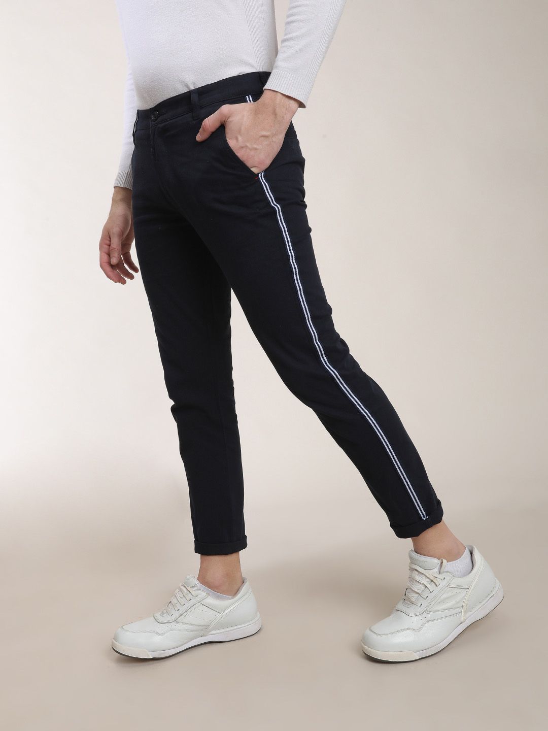 The Indian Garage Co Men Navy Blue Slim Fit Solid Chinos