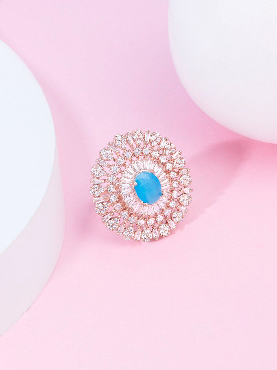 Cincin Jari Boleh Laras Zaveri Pearls Rose Saduran Emas CZ