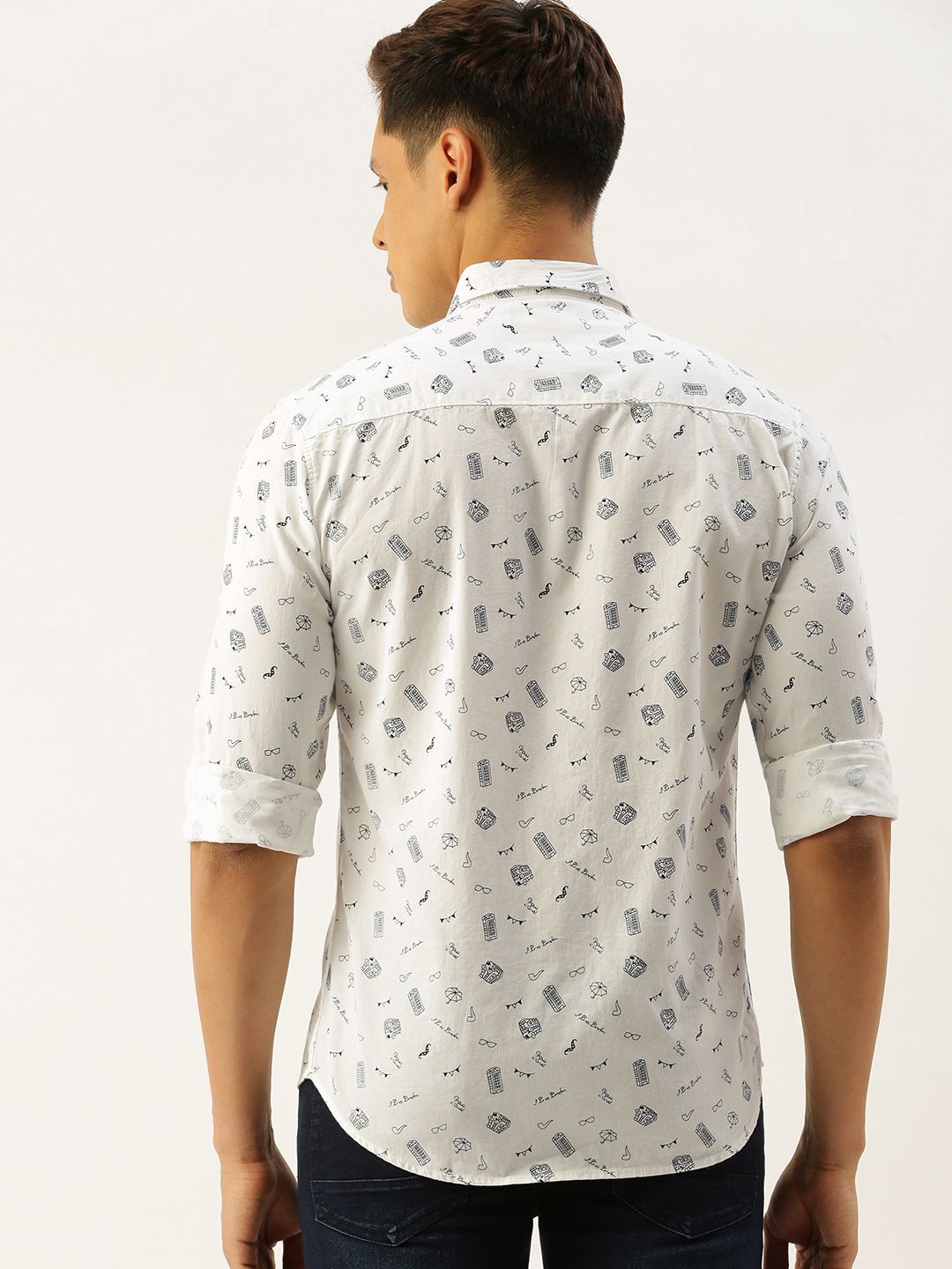 The Indian Garage Co Men White & Black Slim Fit Printed Casual Shirt