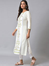 W Paneled Floral Printed Straight Kurta with Trousers