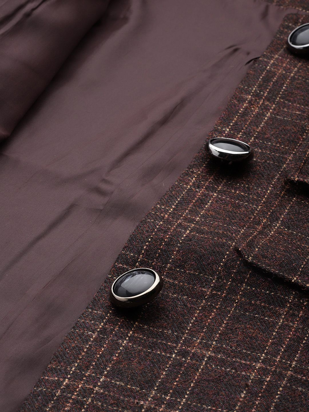 all about you Self Design Checked Blazer with Skirt