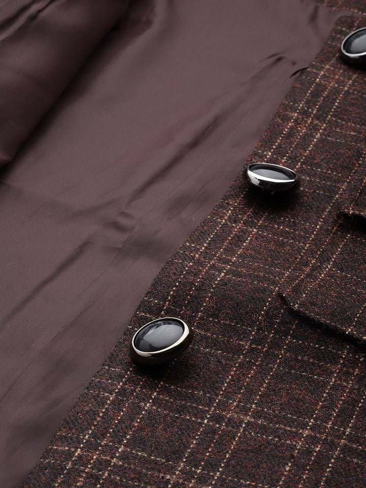 all about you Self Design Checked Blazer with Skirt
