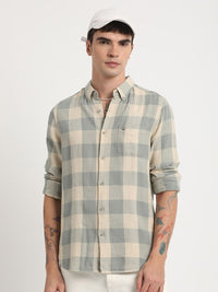 THE BEAR HOUSE Slim Fit Buffalo Checked Cotton Linen Casual Shirt