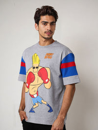 The Indian Garage Co Men Johnny Bravo Graphic Printed Round Neck Cotton Oversized T-shirt