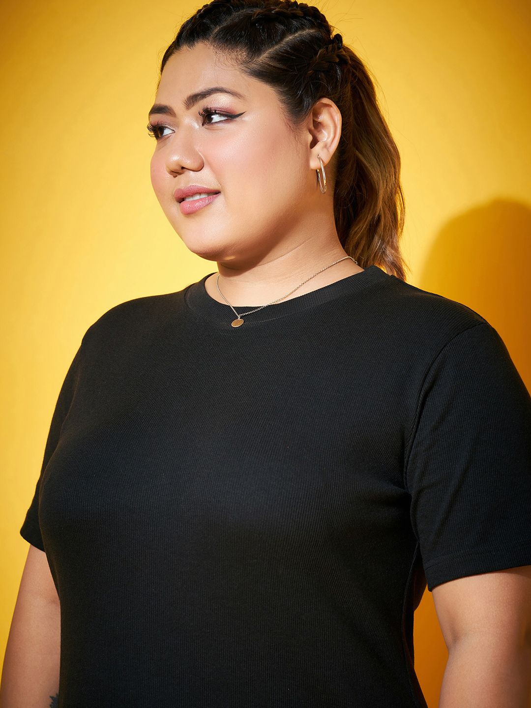 SASSAFRAS Curve Plus Size Black Sheath Midi Dress