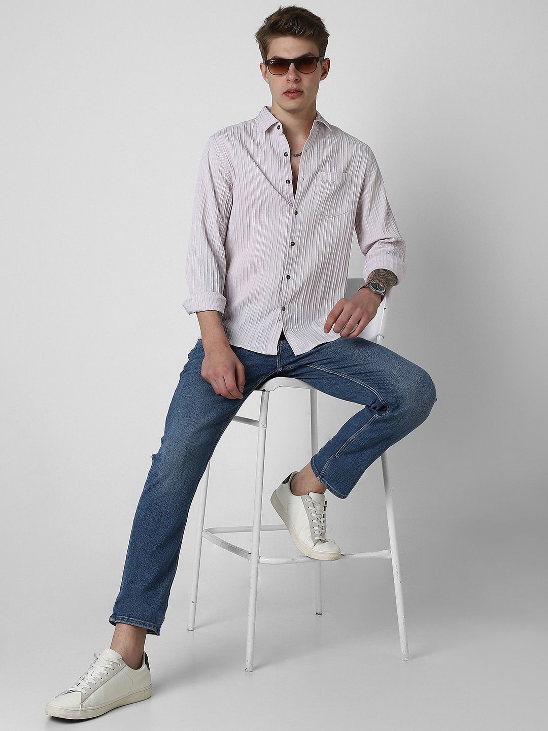 VASTRADO Men Classic Slim Fit Opaque Striped Casual Shirt