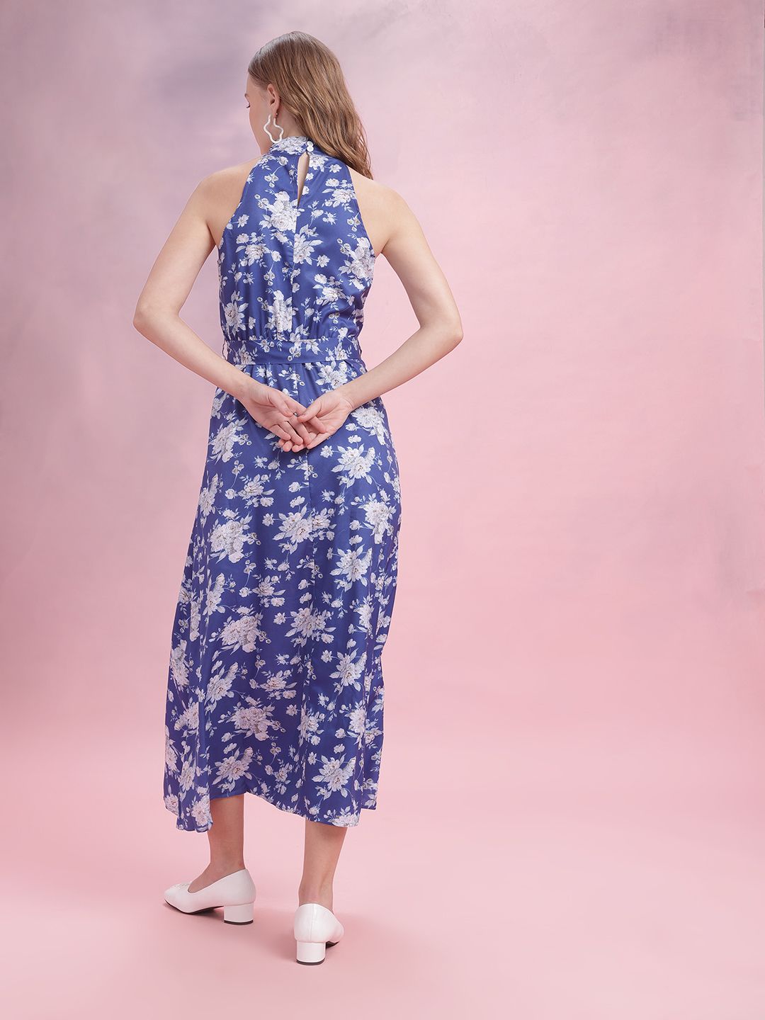 DressBerry Floral Print Belted A-Line Midi Dress