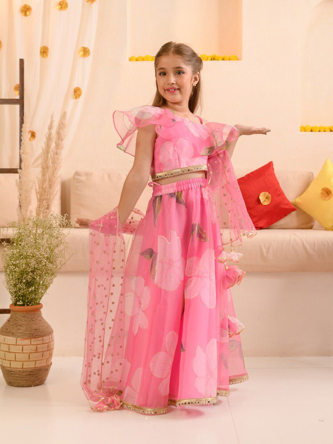 pspeaches Girls Printed Ready to Wear Lehenga & Blouse With Dupatta