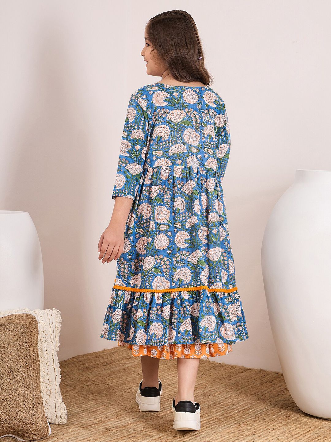 pspeaches Girls Floral Printed Cotton Fit and Flare Midi Dress