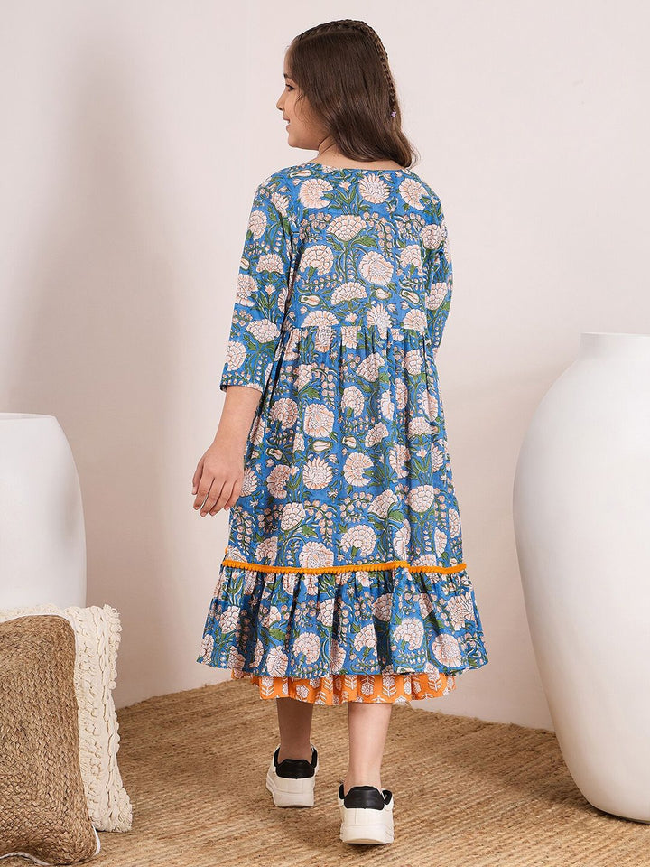 pspeaches Girls Floral Printed Cotton Fit and Flare Midi Dress