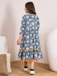 pspeaches Girls Floral Printed Cotton Fit and Flare Midi Dress