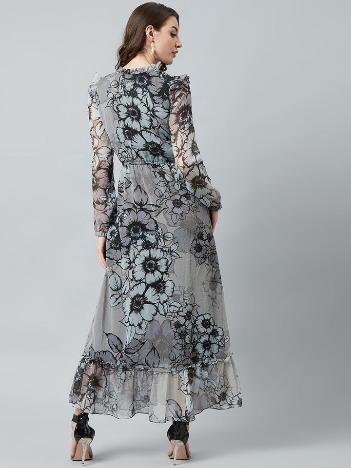 Athena Grey & Black Floral Printed Maxi Dress