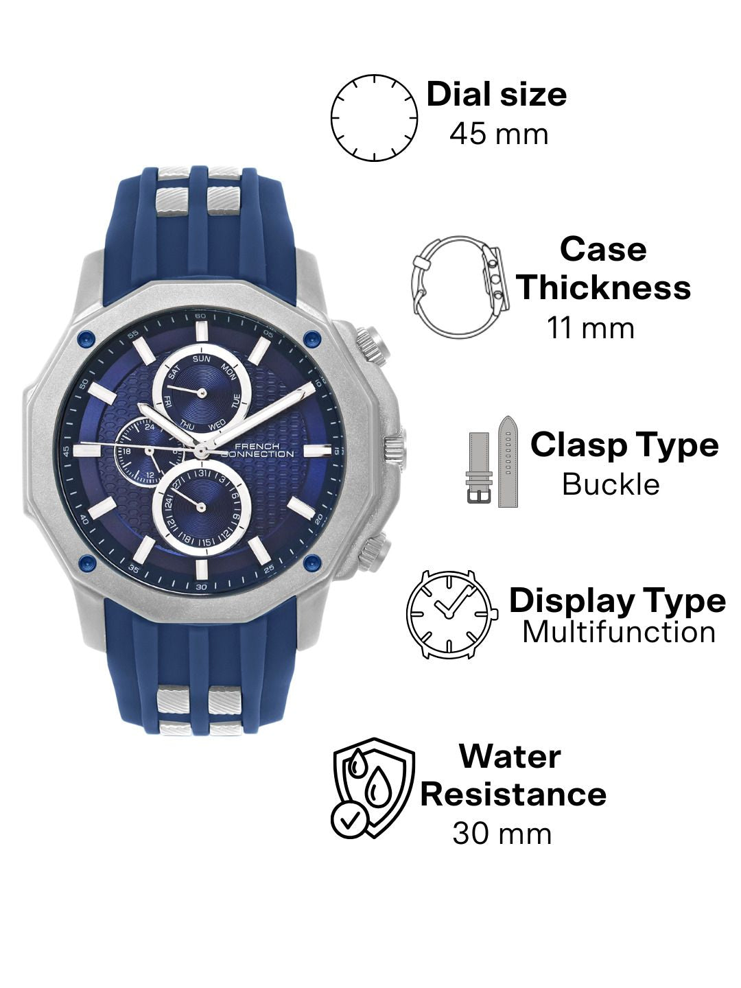 Sambungan Perancis Lelaki Dial & Tali Watch FCH15ul