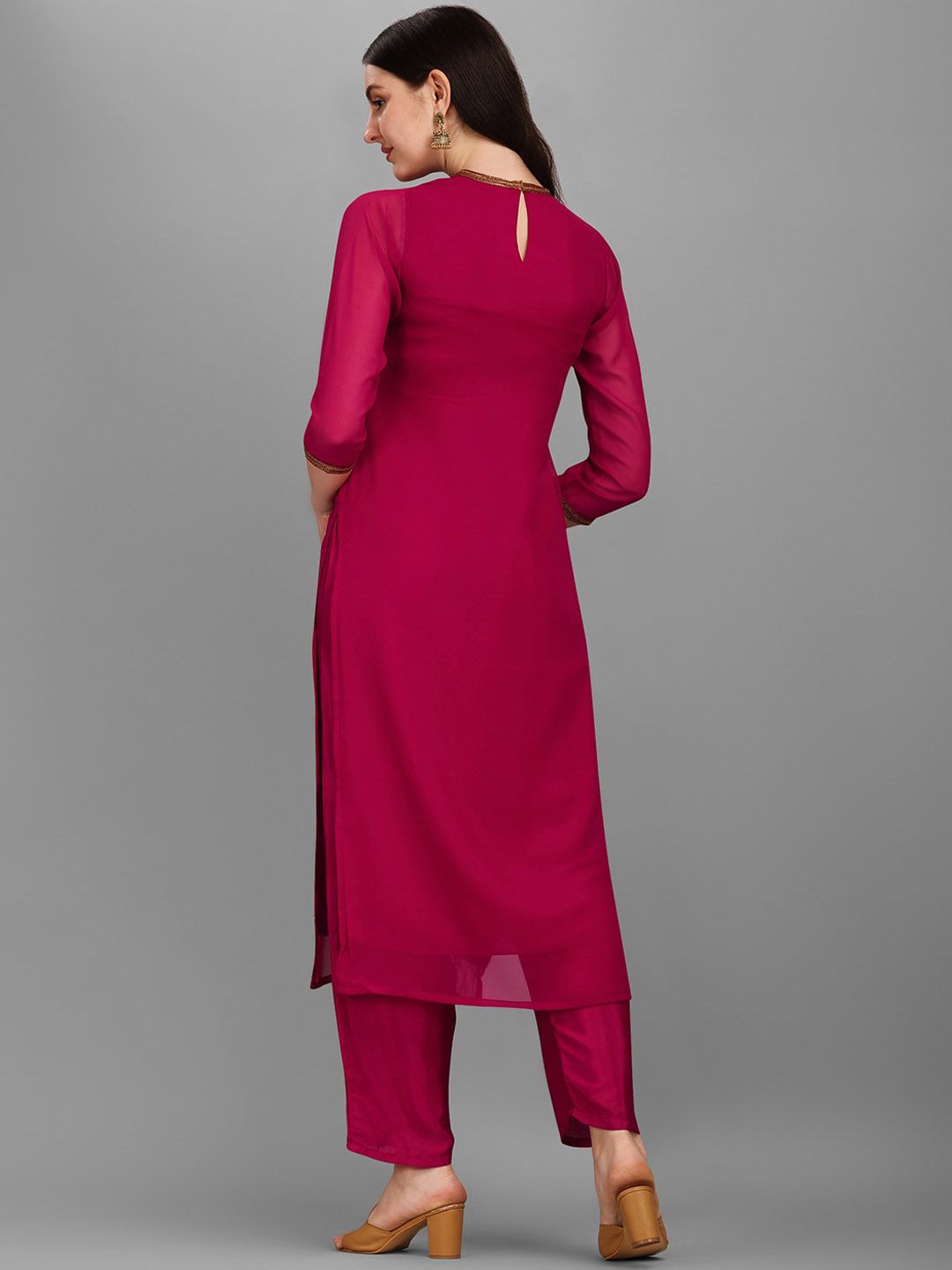 KALINI Ethnic Motifs Embellished Straight Sequinned Kurta with Trousers