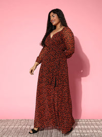 Berrylush Curve Plus Size Floral Print Georgette Maxi Dress