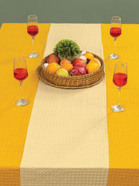 URBAN SPACE Mustard & Beige Geometric Printed Anti-Slip Cotton 6-Seater Table Cover