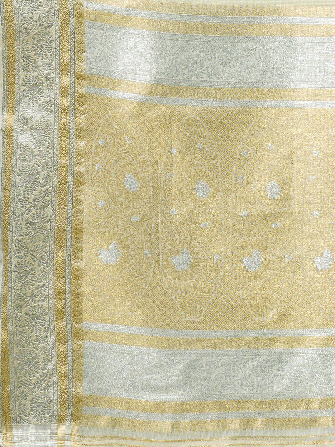 Saree mall Yellow & Silver-Toned Woven Design Silk Blend Banarasi Sarees
