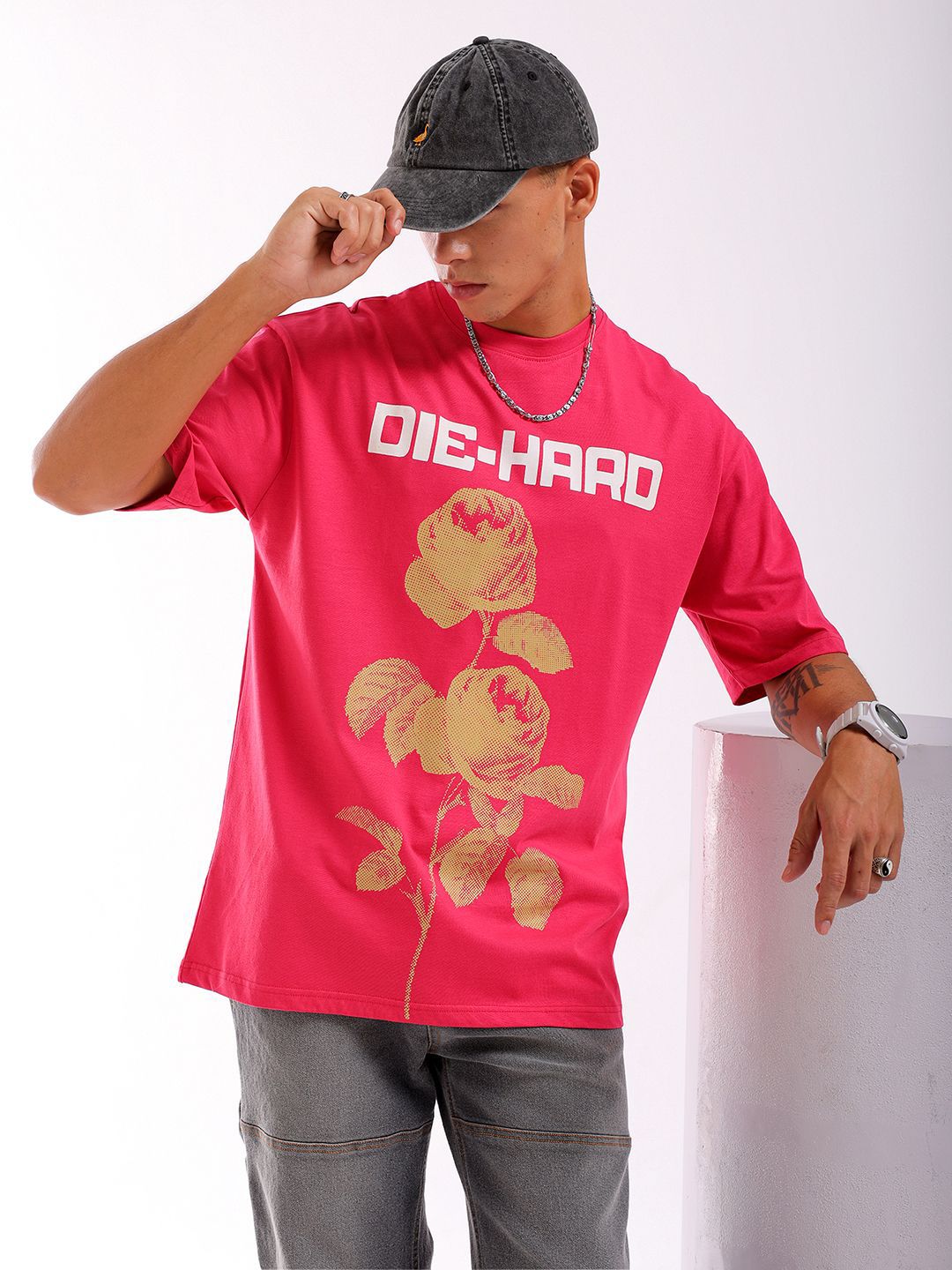 The Indian Garage Co Men Graphic Printed Boxy Oversized Round Neck Pure Cotton T-shirt