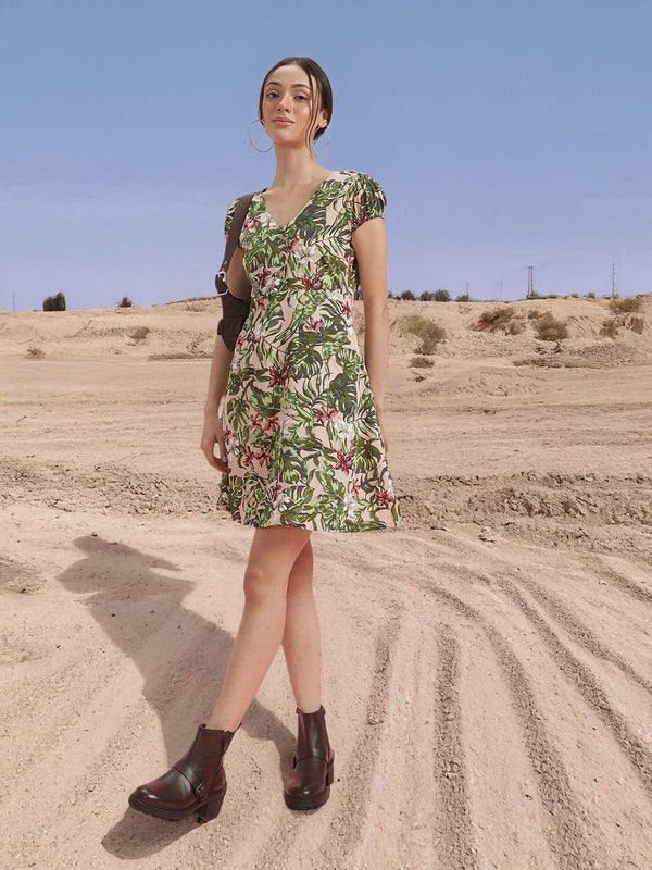 DressBerry Floral Print Puff Sleeve Sheath Dress