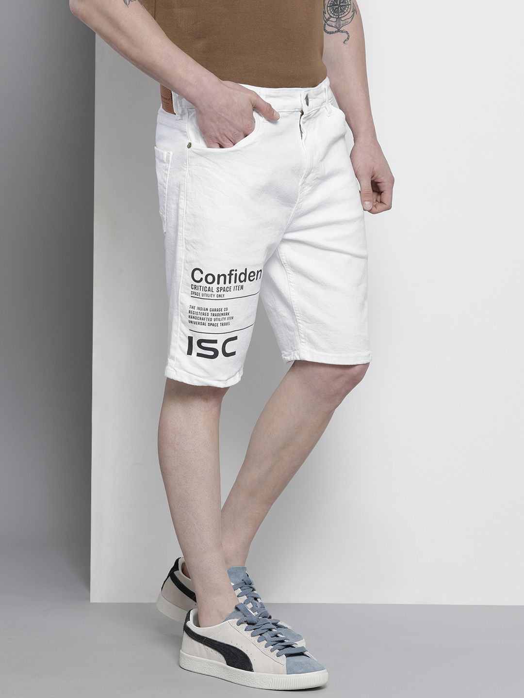 The Indian Garage Co Men White Typography Printed Slim Fit Shorts