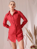STREET 9 Spread Collar Gathered Pure Cotton Shirt Mini Dress