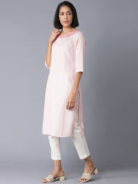 W Women Coral & White Striped Thread Work Kurta