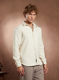 Campus Sutra Self Design Spread Collar Long Sleeves Cotton Comfort Shirt