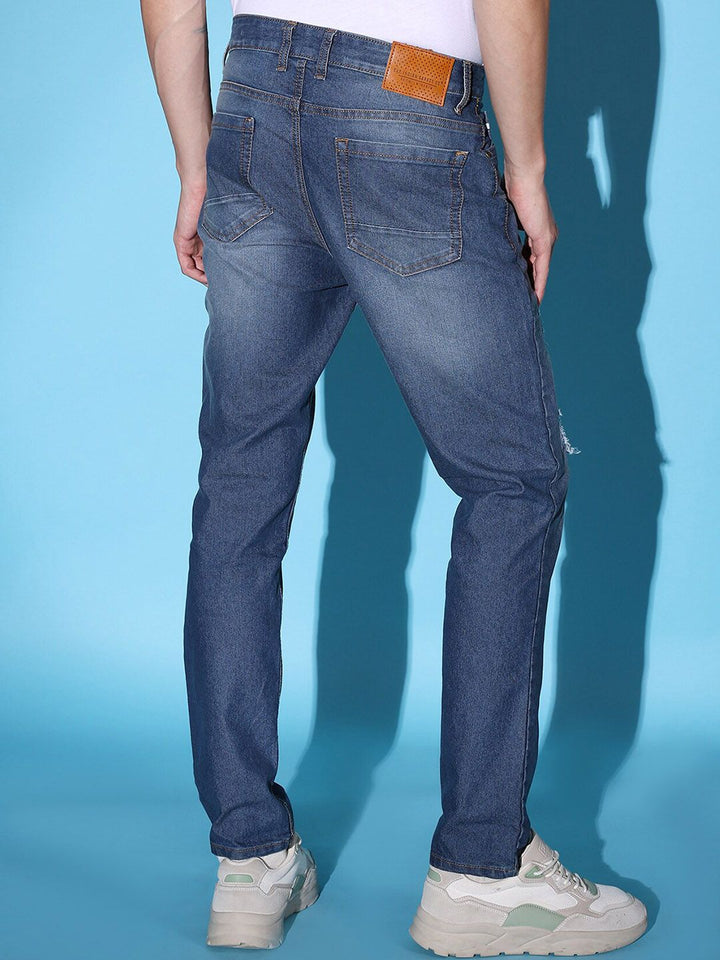 The Indian Garage Co Men Navy Blue  Slim Fit Low Distressed Heavy Fade Stretchable Jeans