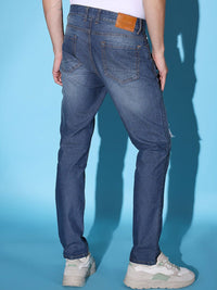 The Indian Garage Co Men Navy Blue  Slim Fit Low Distressed Heavy Fade Stretchable Jeans