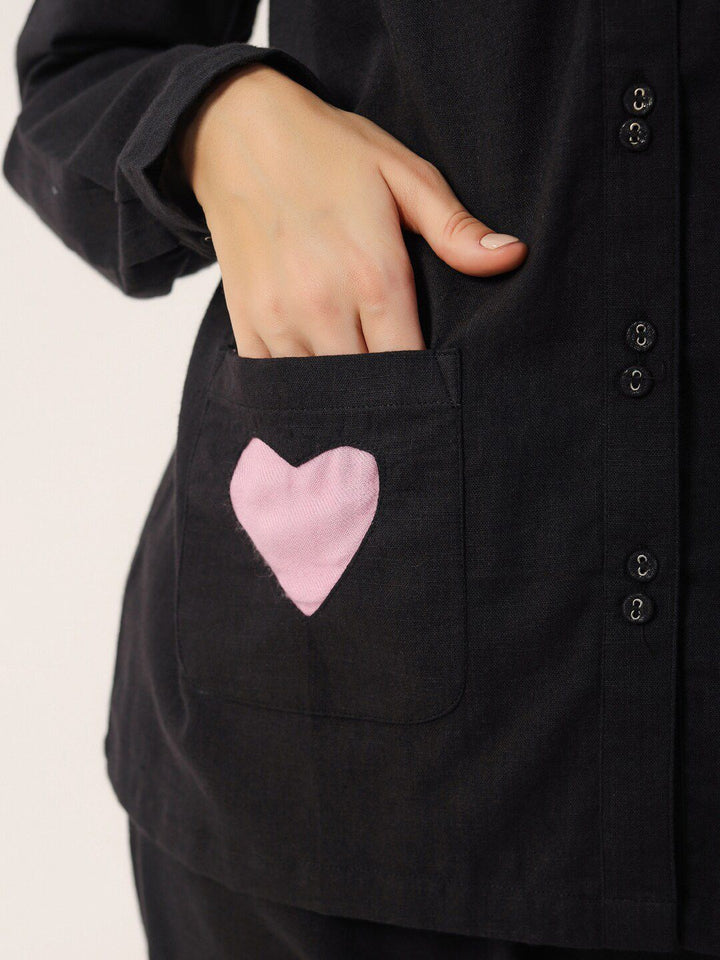 SANSKRUTIHOMES Black Round Neck Pure Cotton Nightsuit