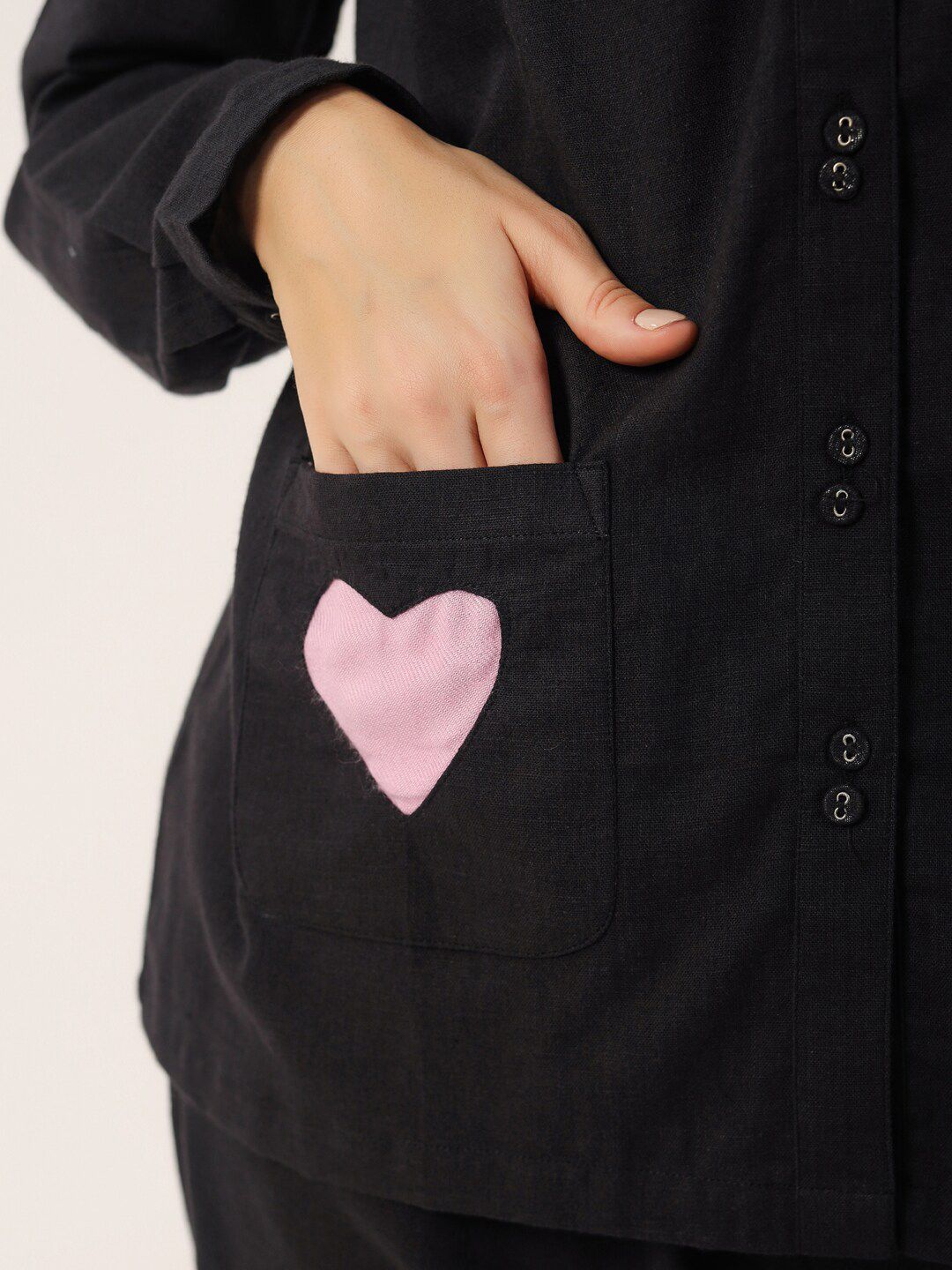 SANSKRUTIHOMES Black Round Neck Pure Cotton Nightsuit