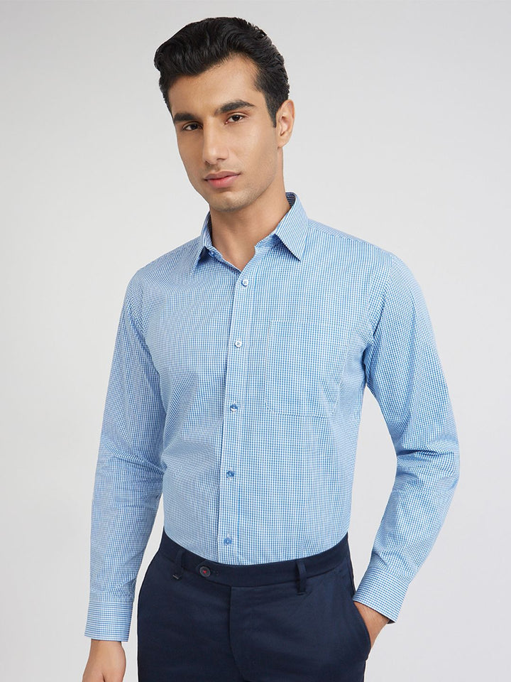 Raymond Slim Fit Gingham Checks Pure Cotton Formal Shirt