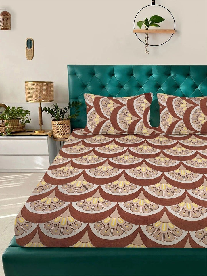 Moda Rapido X KLOTTHE Bunga Coklat & Berwarna Krim Cadar King 300 TC dengan 2 Sarung Bantal
