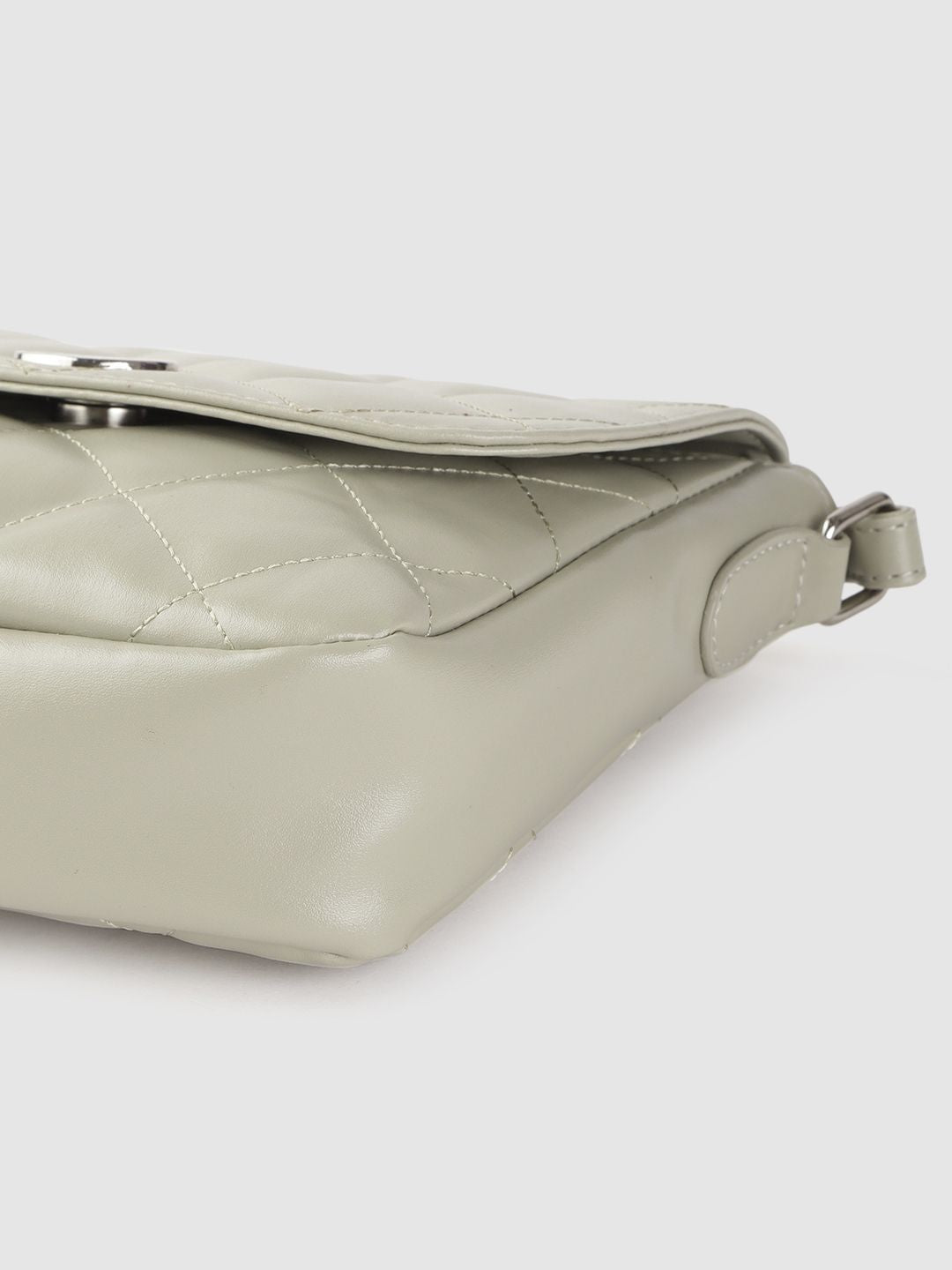 Lino Perros Sage Green Quilted Structured Sling Bag with Non-Detachable Sling Strap